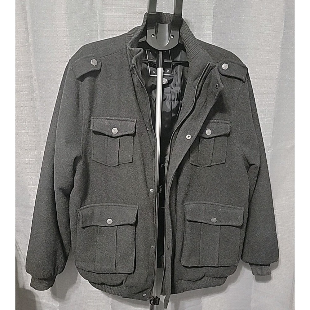Karl Kani Gold Wool Blend Jacket/Coat, Mens Size L, Black Military Style